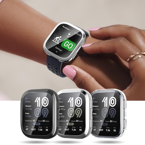 Fintie 3 Packs Screen Protector Case Compatible with Amazfit Bip 6, Soft TPU Plated Bumper Full Protective Cover Cases Scratch-Proof, Black/Clear/Silver