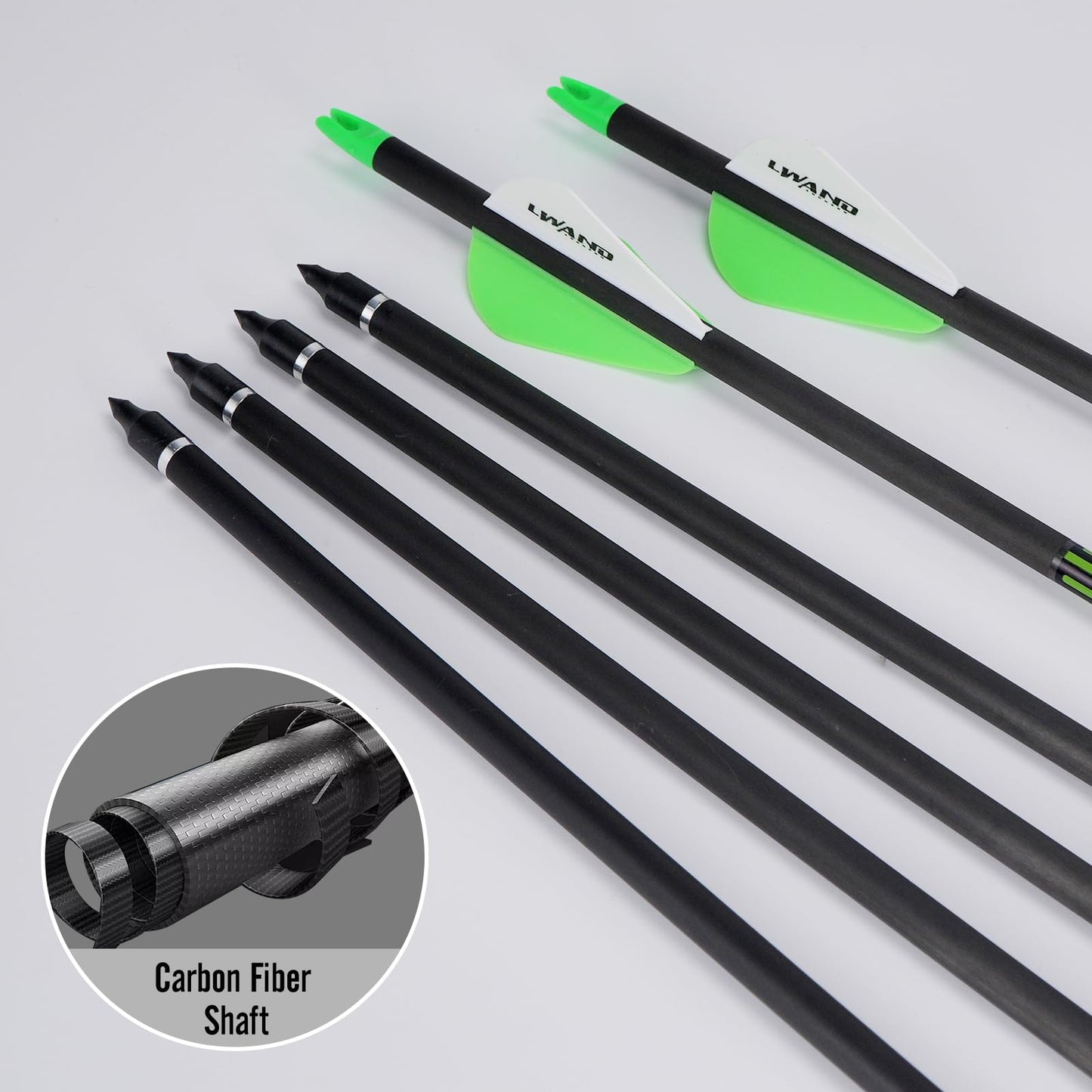 LWANO 32" Archery Hunting Arrows 100% Pure Carbon Fiber Arrows with 12 Pack Shaft 300 Spine Removable Tips for Compound Bow Target Practice