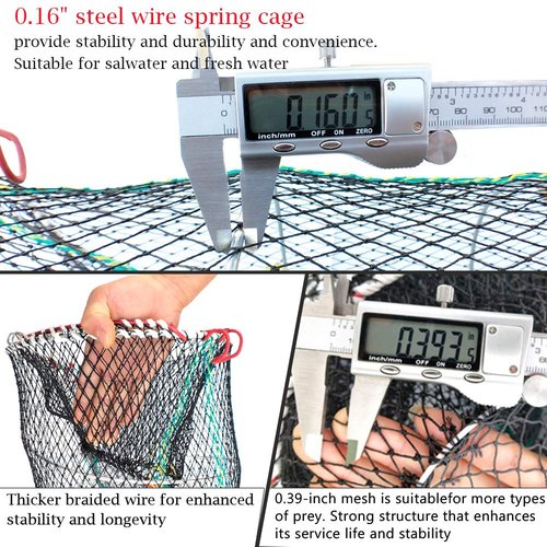 Drasry Crab Trap Bait Lobster Crawfish Shrimp Portable Folded Cast Net Magic Collapsible Fishing Traps Nets Accessories for Blue Crabs 1PCS 23.6 x 11.8in Black (0.39 in Mesh)