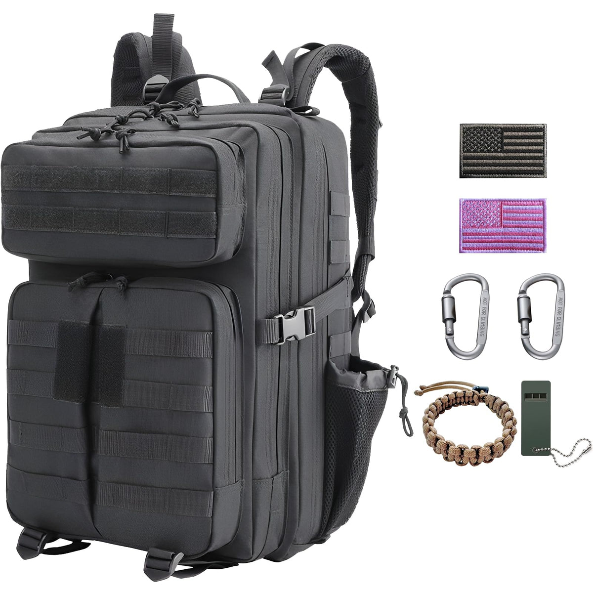 CHICMOSS 45L Military Tactical Backpack - Waterproof Large Army 3 Day Assault Pack Molle Bug Out Bag with Bottle Holder for Men and Women - Rucksack for Hiking, Camping, Travel(Black)