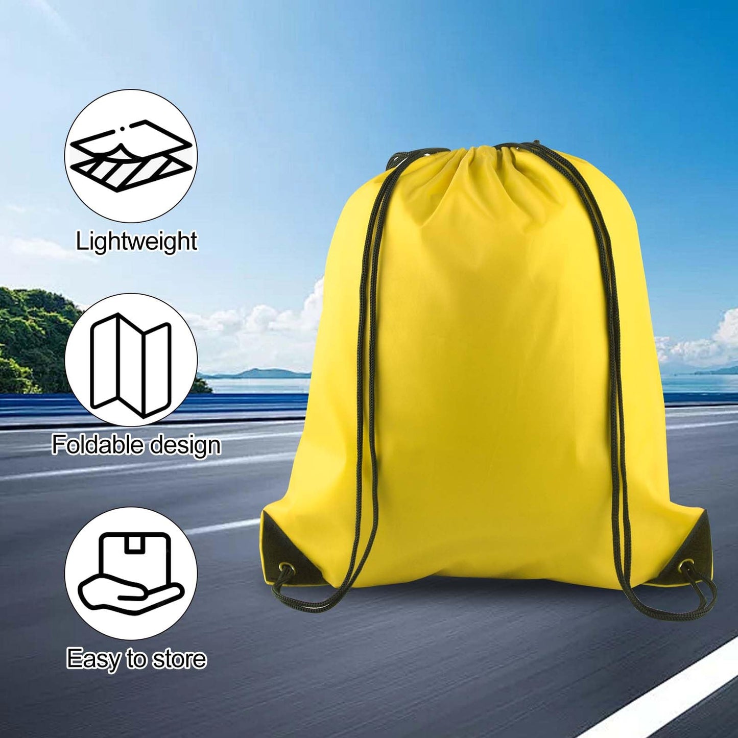 PLULON 15 Pcs Yellow Drawstring Bags, Drawstring Backpack Bulk, Modern Casual Gym Backpack Bags for Yoga Traveling Outdoor Sports
