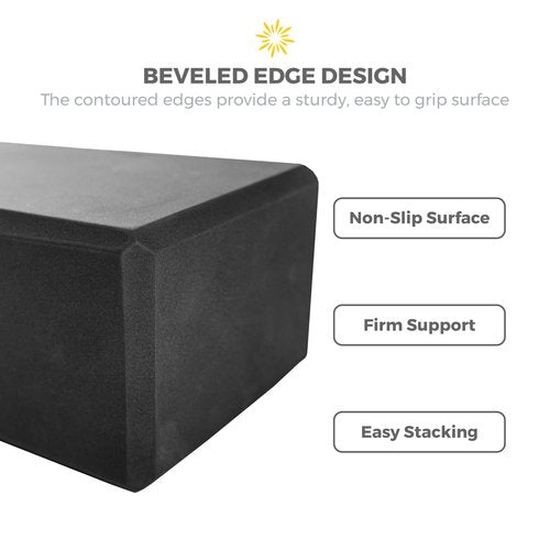 Sunshine Yoga 4" Yoga Block, 10 Pack Bulk EVA Foam Yoga Blocks, Firm and Supportive Yoga Brick for Stretching and Workout, Balance Foam for Schools and Studios, 4" x 6" x 9", Black