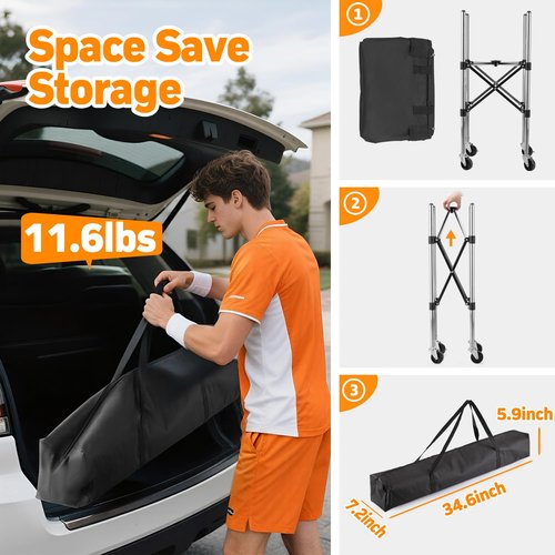 YooKoo Sturdy Tennis Ball Hopper Holds 200 Balls, Lightweight Tennis Ball Basket with 2 Lockable Wheels, Easy to Use Without Installation for Tennis Training and Teaching