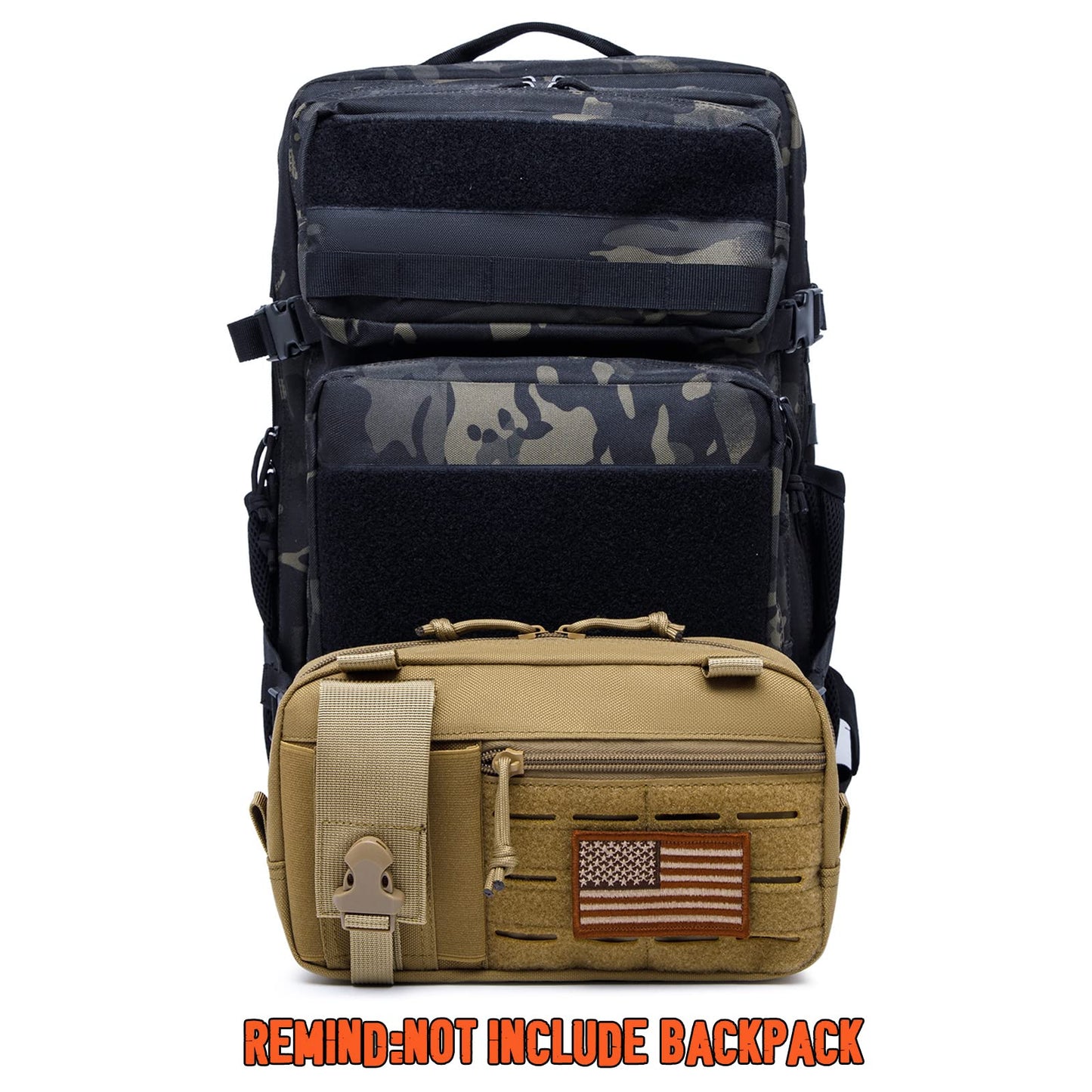 Taxatm Molle Admin Pouch with Laser Cutting Loop,EDC EMT Molle Pouches, Large Capacity Organizer Waist Pouch Include US Flag (Small Brown-Without Accessories)