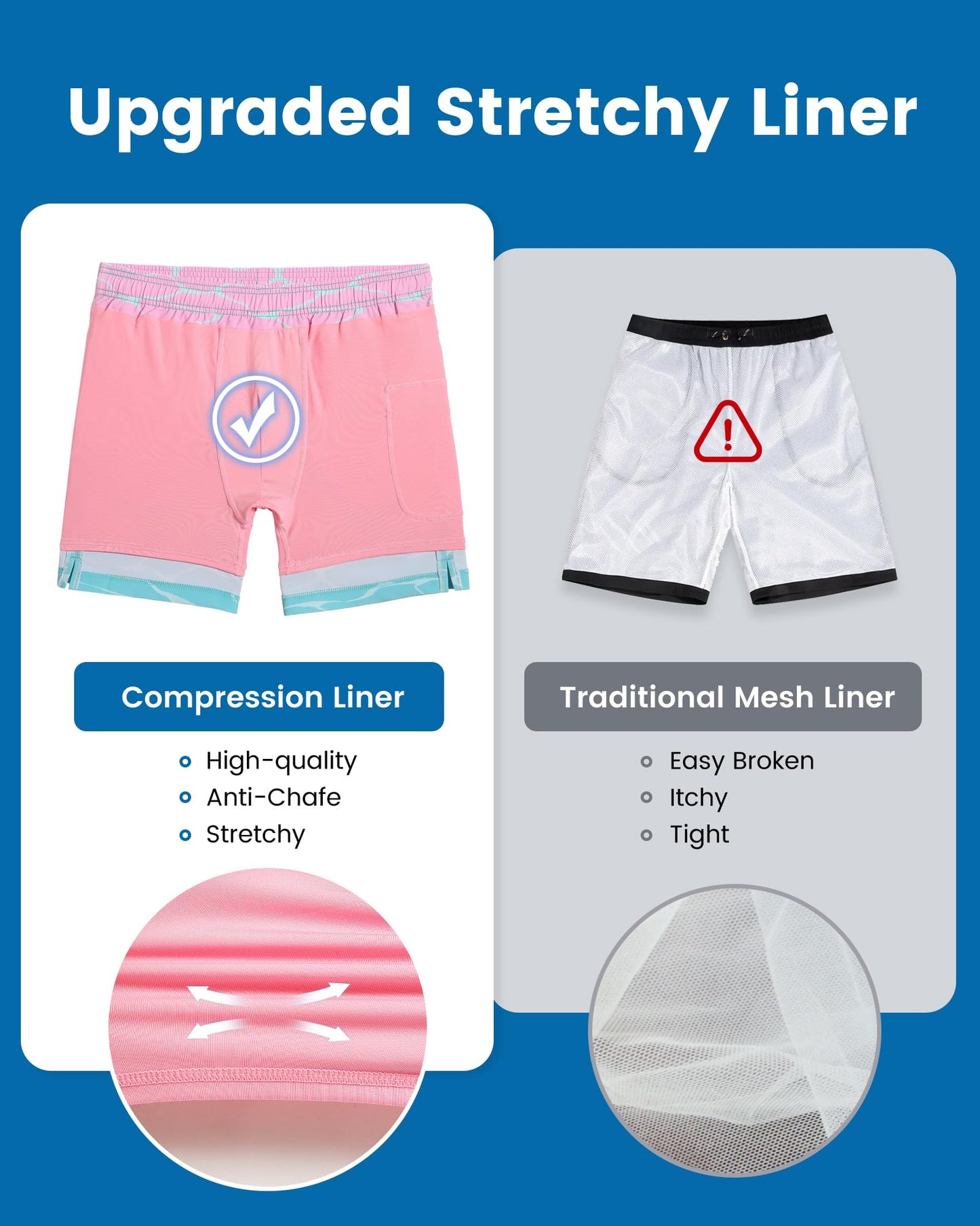maamgic 2 in 1 Mens Swim Trunks 7 Inch Swim Shorts Swim Suits Board Shorts Gradient Water Ripple-Pink Blue XX-Large