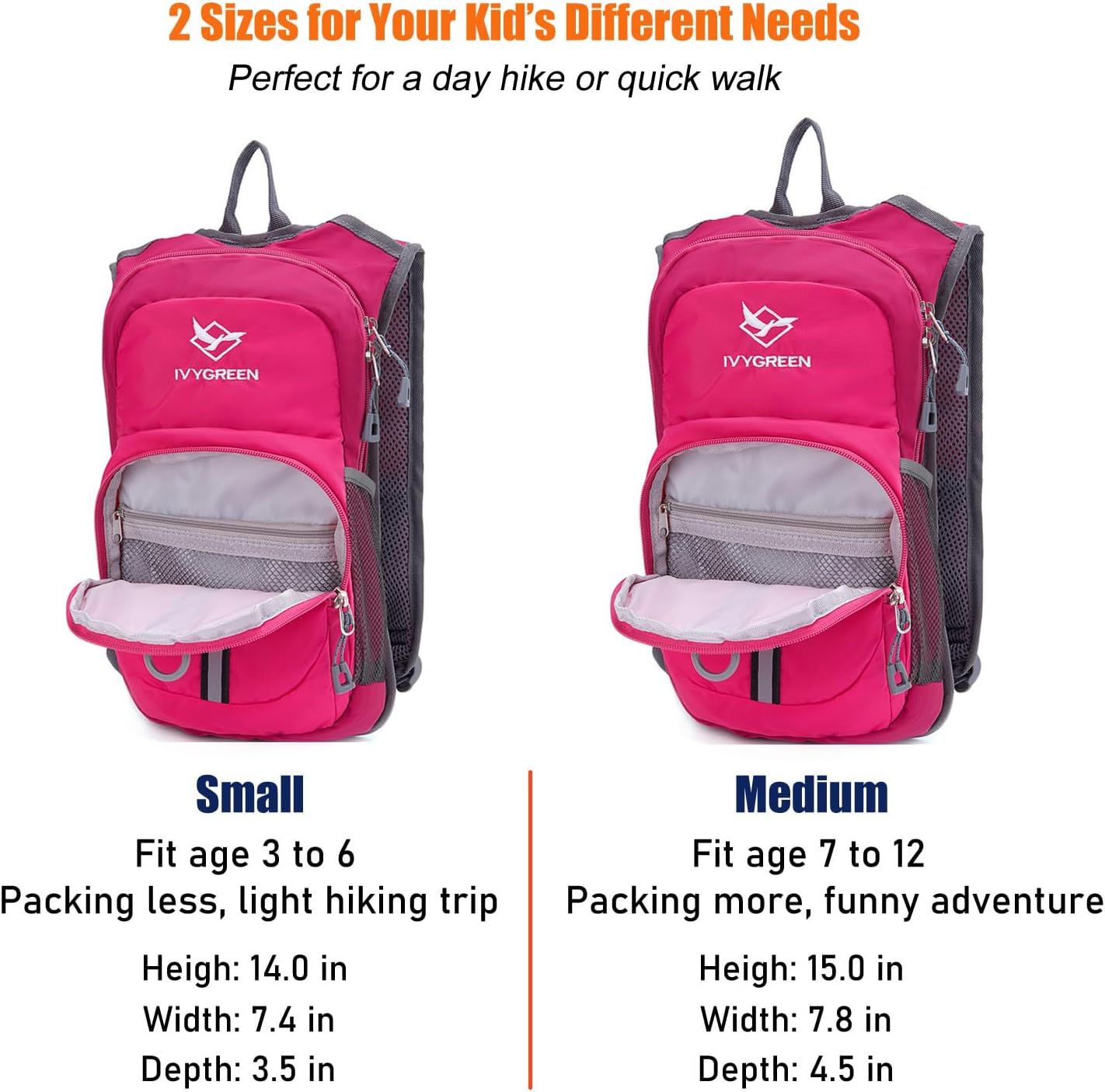 Ivygreen Kids Hydration Backpack, Hiking Backpack for Boys or Girls with 1.5L Water Bladder