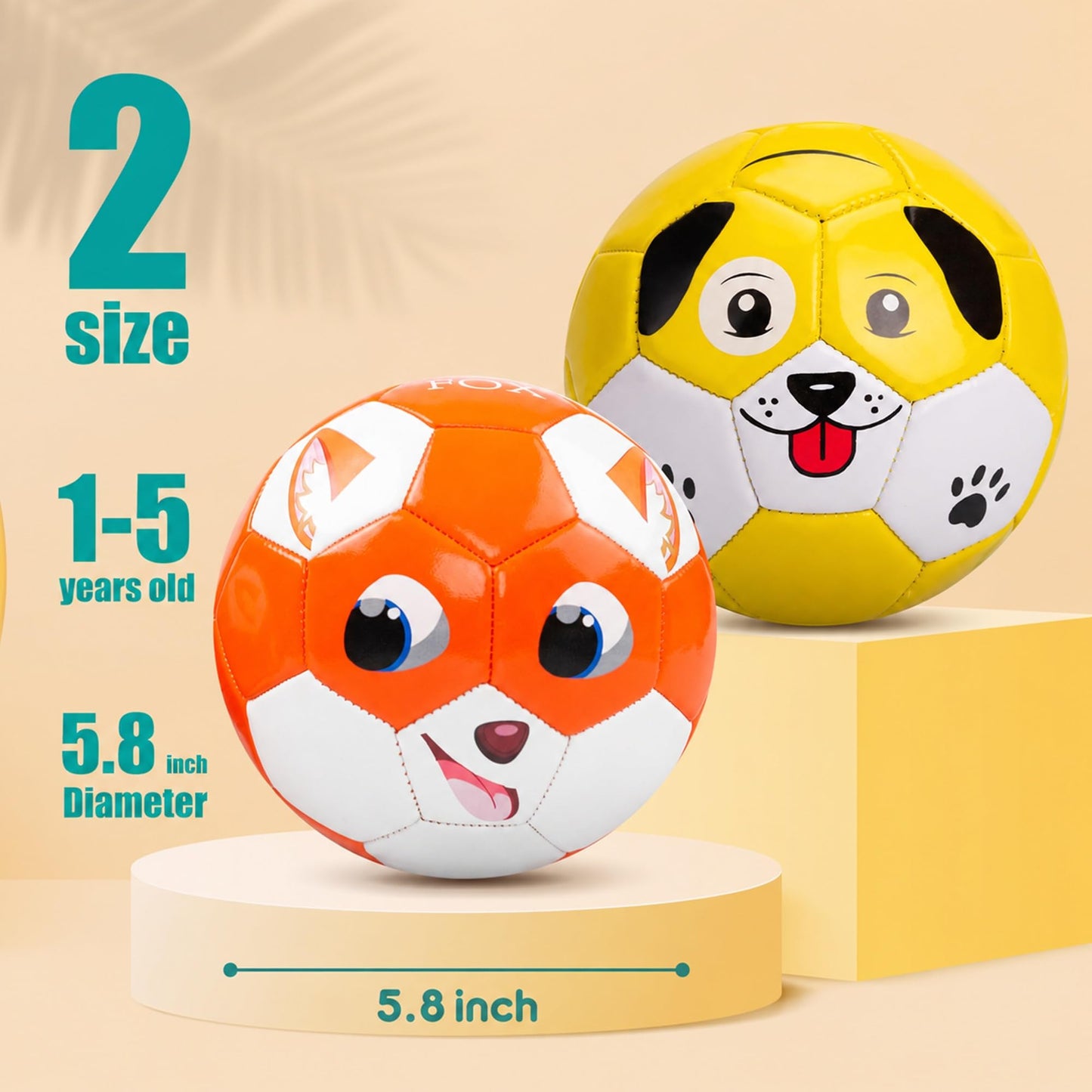 Toddler Soccer Ball Size 2 - Small Soft Kids Ball 2 Pack for Ages 1-5 Cartoon Sports Toy Boys Girls - Great Soccer & Birthday Gift for Baby, Toddlers & Kids Indoor Outdoor Games