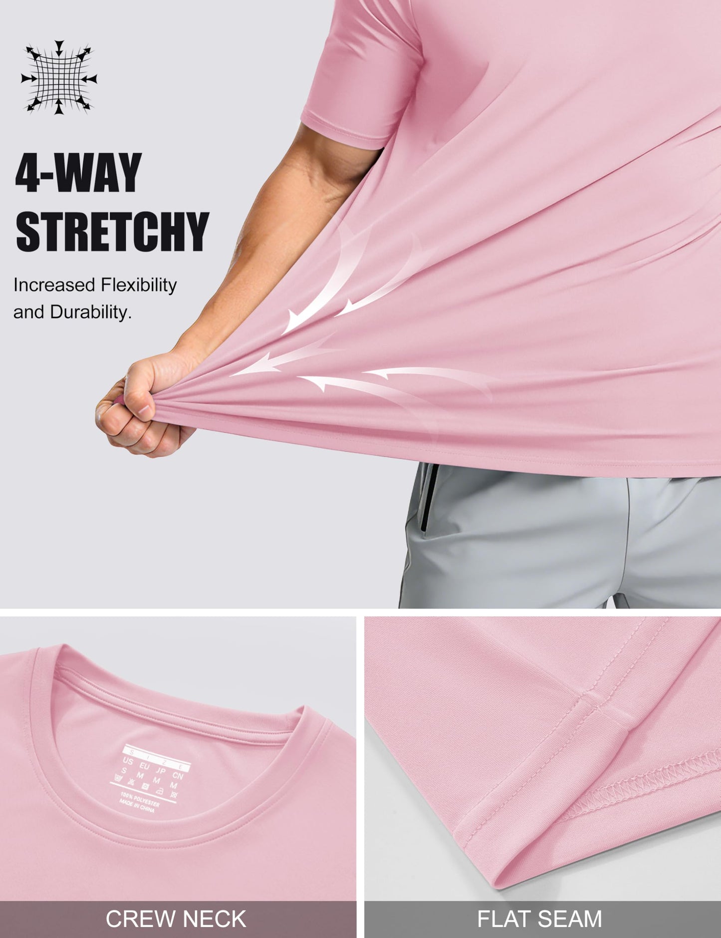 Men's Quick Dry T-Shirt - Sun Protection Running Shirt - Short Sleeve - Light Pink - XL