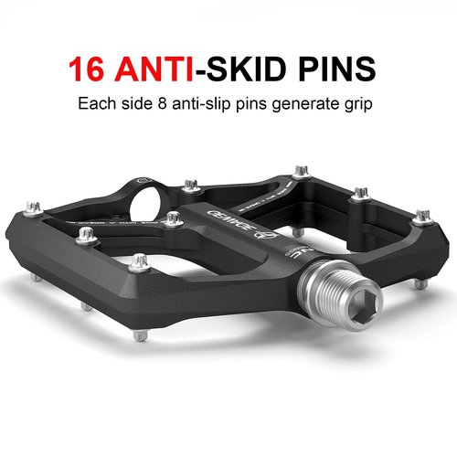 Road/Mountain Bike Pedals - 3 Bearings Bicycle Pedals - 9/16??CNC Machined Flat Pedals with Removable Anti-Skid Nails (Black)