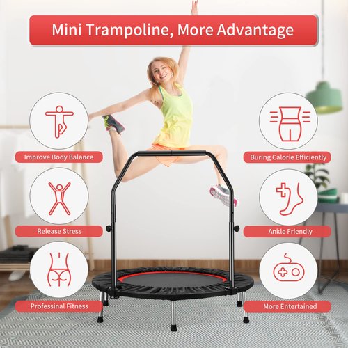 ZENOVA 40" Mini Trampoline, Rebounder Trampoline Foldable Indoor with Adjustable Bar Fitness Rebounder for Adults