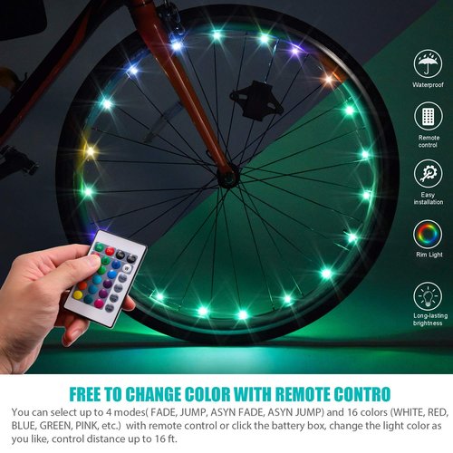 Waybelive 2 Pack LED Bike Wheel Light, Remote Control Bicycle Tire LED Light, Wheelchair Light, 16 Color Change by Yourself, Waterproof, Super Bright to Ride at Night, Good Gift for Kids(2 Tires)