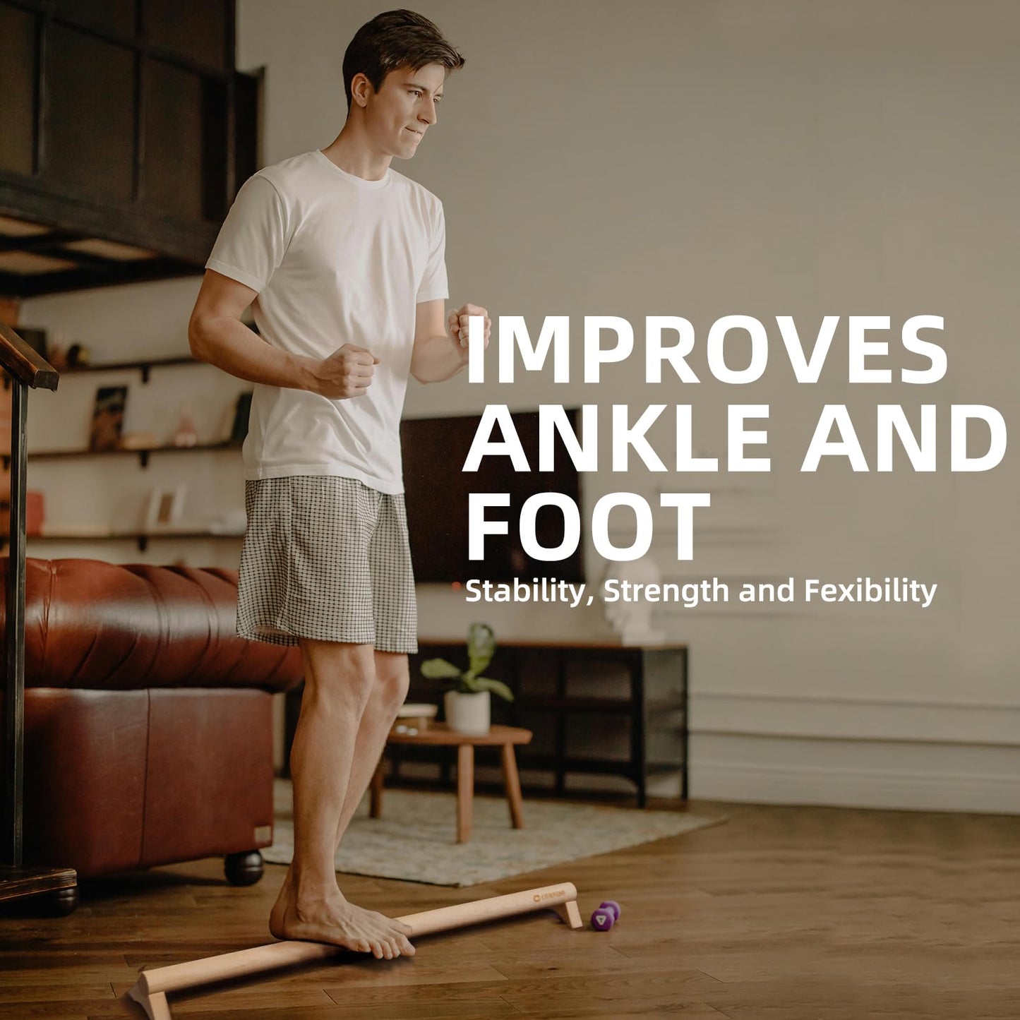 Versatile 40 Inch Beech Wood Balance Beam for Home Use - Enhance Balance, Ankle Foot Strength, Flexibility for All Ages, Physical Therapy Purposes for Plantar Fasciitis Relief.