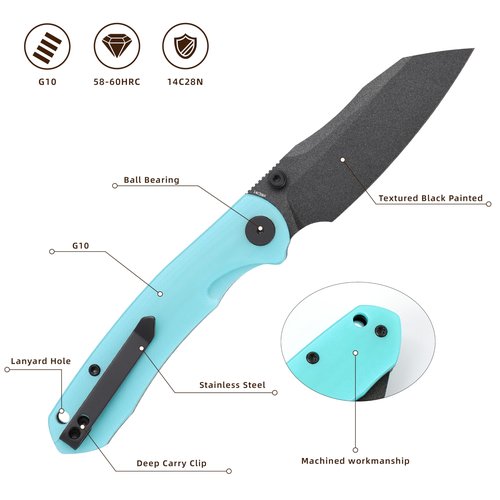 WIXCO Pocket Knife Folding Knife, Tactical Survival Knife G10 Handle,for Outdoor, Survival, Hunting and Camping, Great Gifts for Men Women