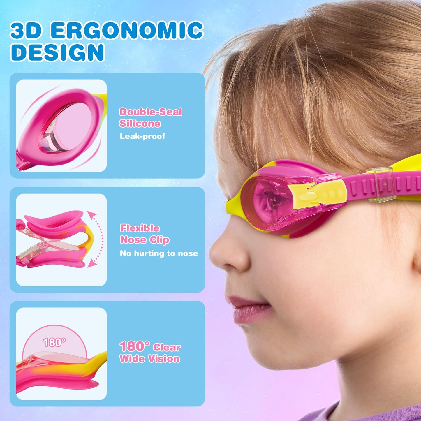 FOGULO 4 Pack Kids Swim Goggles 4-14, Anti-Fog Swimming Goggles with UV Protection and Adjustable Bungee Strap, Boy and Girl Waterproof Goggles with Nose Clips and Earplugs for Pool