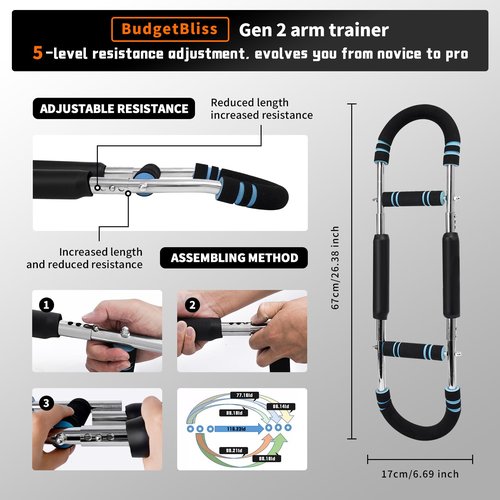 BudgetBliss Chest Workout Equipment, Twister Arm Trainer, Adjustable 5 Resistance Levels (66-110 lbs), Ergonomic Home Gym Strength Trainer, Chest & Arm Workout Equipment for Men & Women