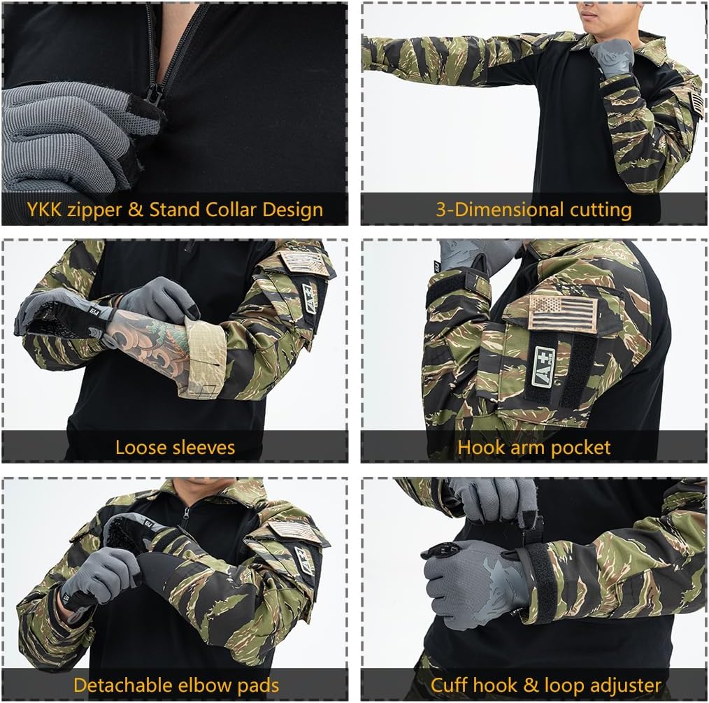 IDOGEAR Men G3 Combat Uniforms Set with Knee & Elbow Pads Camouflage Clothing