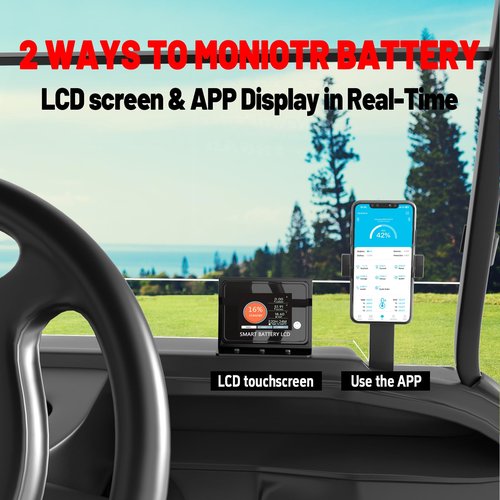 48V 100Ah Golf Cart Lithium LiFePO4 Battery with Charger and 200A BMS Grade A Cells Deep Cycle Rechargeable Battery,10000+ Cycles,Perfect for Golf Cart,Off Grid Applications (48V 100Ah-BLU)