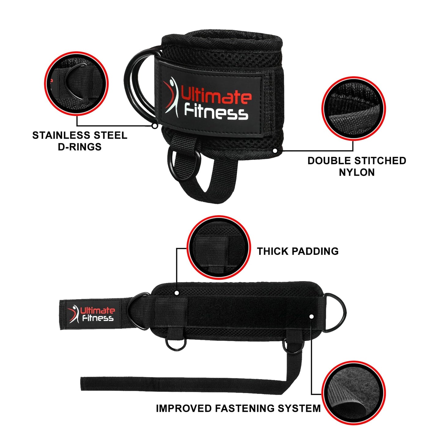 Ultimate Ankle Strap for Cable Machines - Neoprene Padded Ankle Wrist Cuffs D-Ring Glute Kickback Booty Workouts, Leg Extension & Hip Abductors (Single)