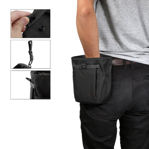 Drawstring Highend Rock Climbing Chalk Bag Carabiner Diferent Pockets for Climbing Bouldering, Gymnastics, Gym Pouch, Cross Fit and Lifting to Securely Hold Phones and Valuables (Black)