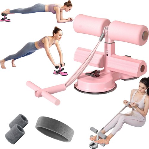 Ab Training Auxiliary Device, Portable Sit Up Exercise Equipment with 2 Strong Suction Cups and Adjustable Foot Holder, Sit Up Bar Foot Holder for Home & Gym, Sit-Ups & Core Exercises (Pink)