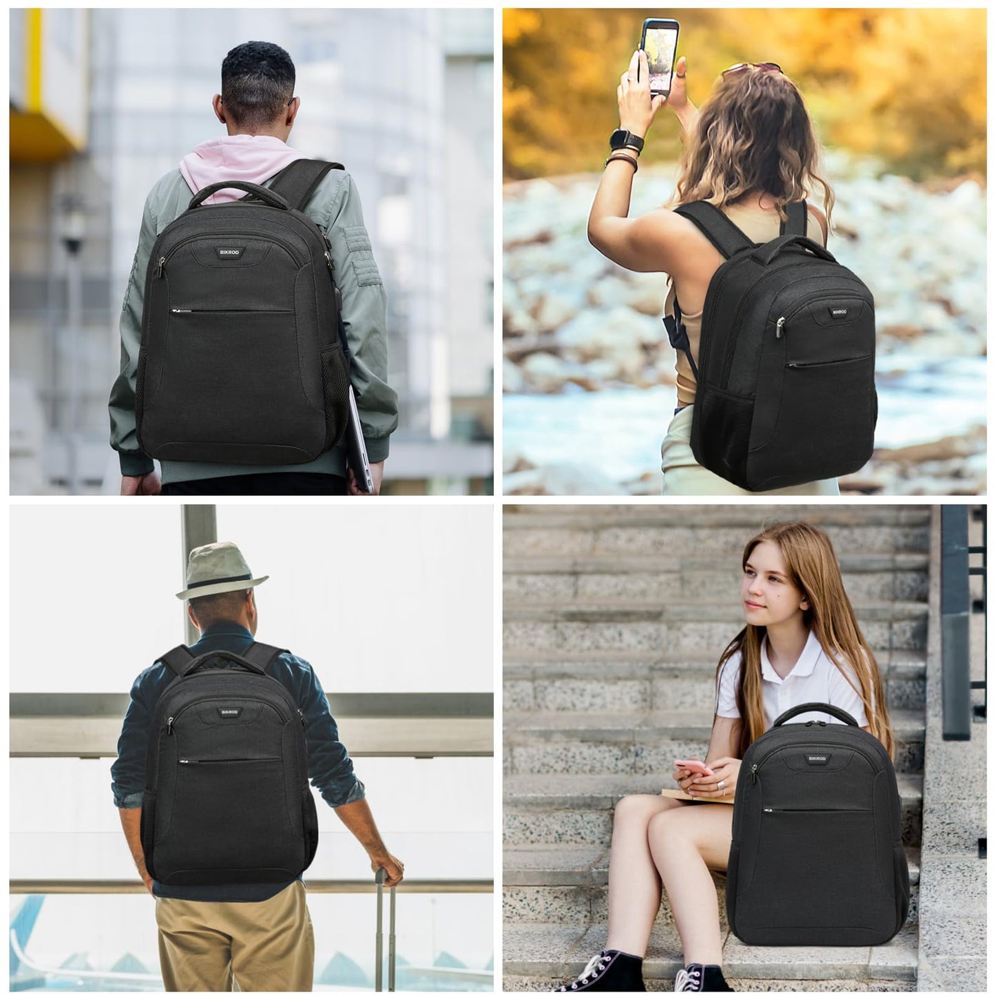 BIKROD Backpack for Men and Women, School Backpack for Boys, Water Resistant Business Travel Laptop Back Pack Fit 15.6 Inch Laptop with USB Charging Port, Black