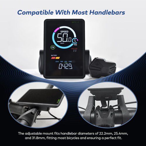 Mcezdy Ebike Display, UART No. 2 Protocol, 24V-60V ABS Colorful Cycling Computer with Charging Port for Mobile Devices, Vertical Ebike LCD Display to Enrich Cycling Journey Black