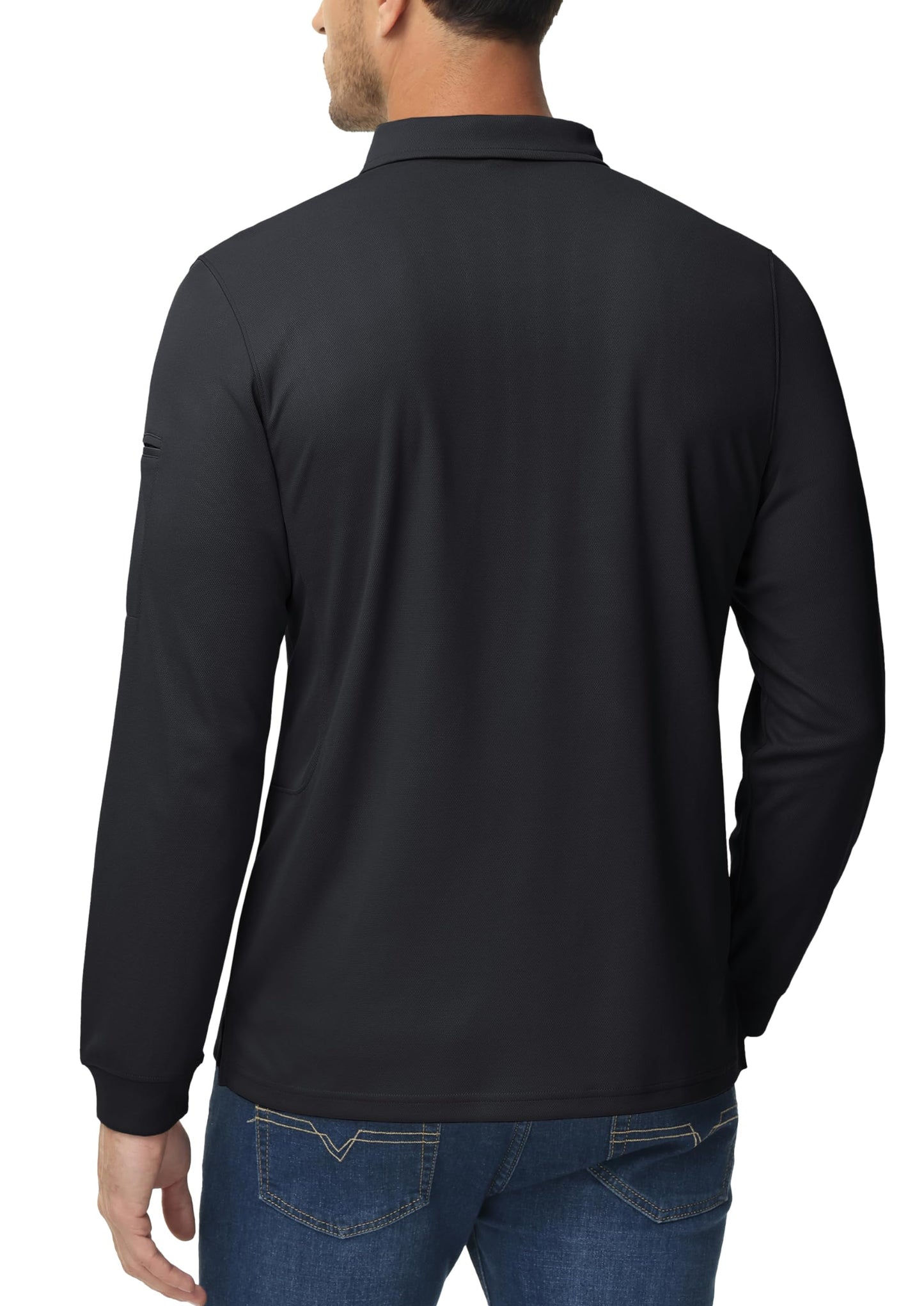 MAGCOMSEN Men's Classic Fit Golf Polo Shirt Long Sleeve Quick Dry Casual Polyester Black