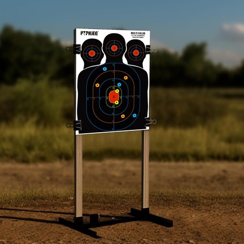 PTPHJEG 50 Paper Targets for Packet Ranges, Bulk for Hunting, Silhouette with Red Bullseye, Three Target Points (12x18 inches)