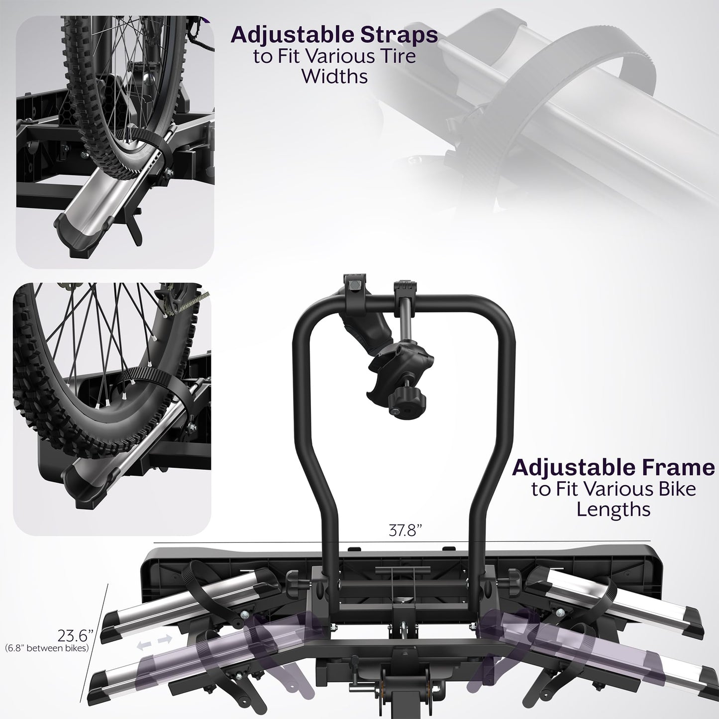 Life Finds 2-Hitch Bike Rack with Taillights and License Plate Holder, Adjustable Folding Design, Holds up to 132 lbs, LF-BR1L