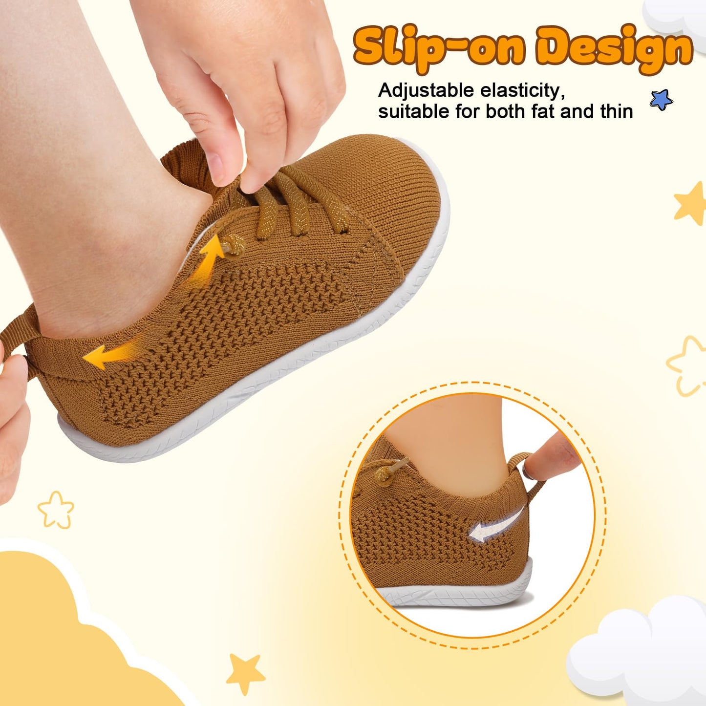 LeIsfIt Toddler Walking Shoes Boys Girls Slip-On Barefoot Shoes Kids Breathable Sneakers Non-Slip Lightweight Tennis Shoe Brown 4-5 Toddler