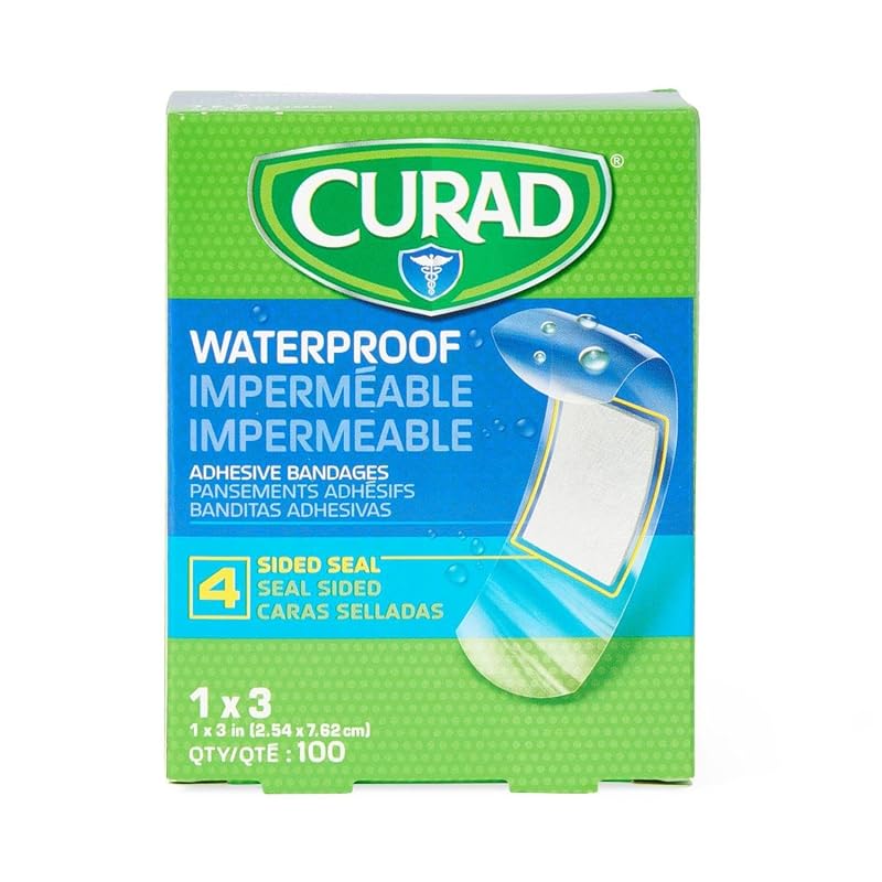 Curad Waterproof 1 x 3 in Adhesive Bandages - 100 Count, Non-Latex, Plastic