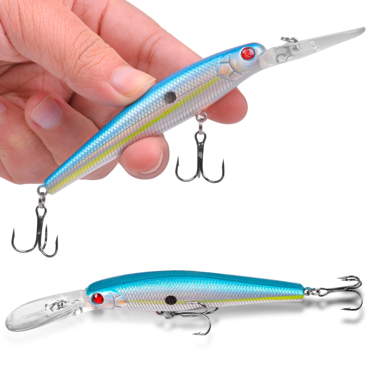 Crankbait Minnow Fishing Lures,10pcs Plug Lure with Treble Hooks Hard Baits Swimbaits 3D Fishing Eyes Life-Like Bass Crank Bait for Trout Bass Perch Fishing 5.07inch