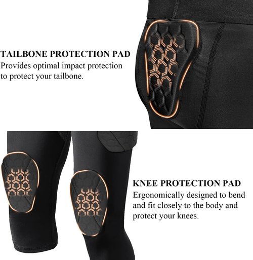 ciseroye 7 Pad Girdle Football Youth Football Girdle Youth Boys with Knee Integrated Hip Tailbone Thigh Pads- Basketball Padded Compression Shorts for Basketball Baseball Rugby Soccer- L