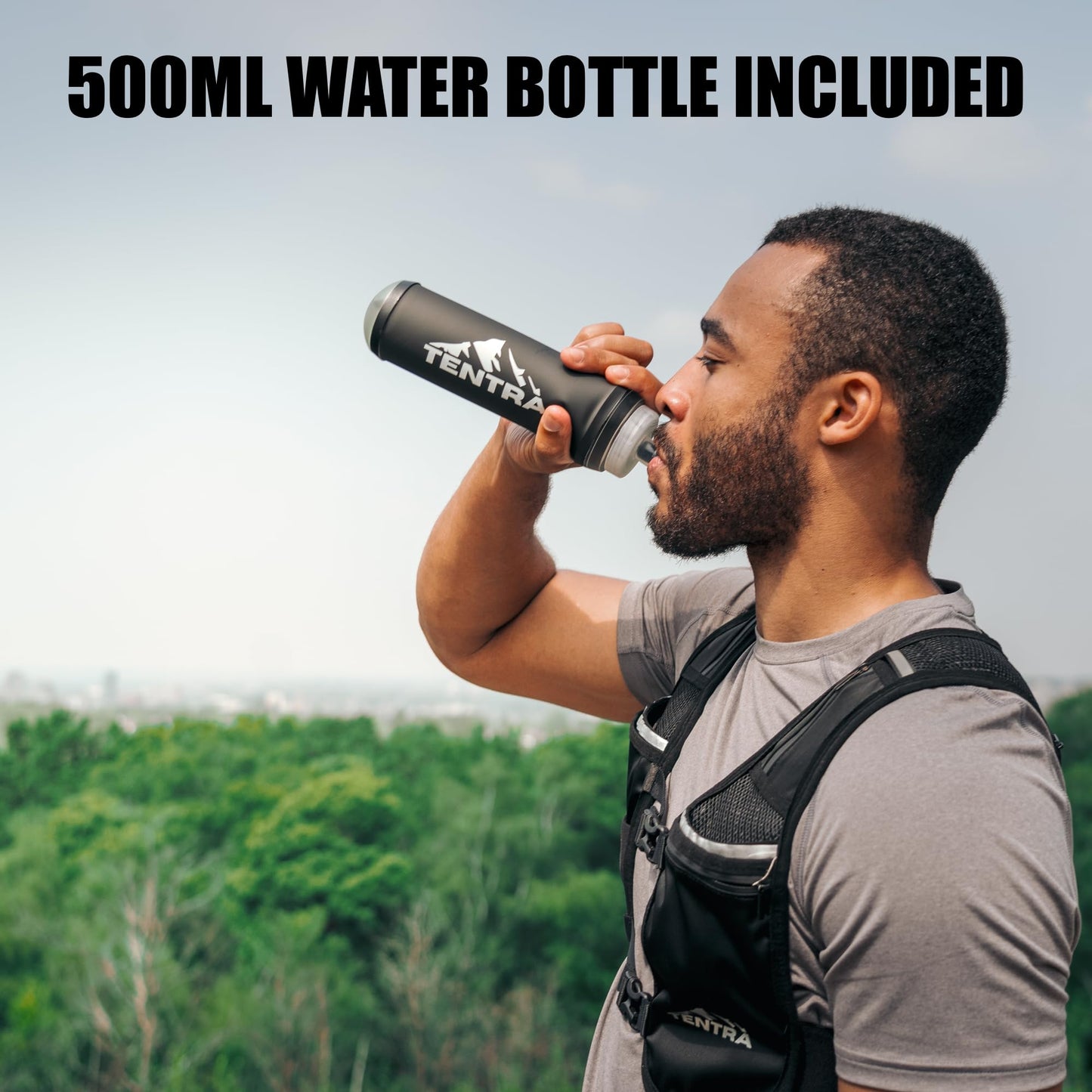 TENTRA Running Vest with 500ml Soft Flask, 8 Pocket Hydration Vest for Women Men – Lightweight Reflective Running Vest with Waterproof Phone Pouch