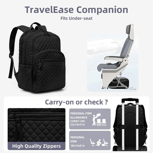 RosaRubus College Laptop Backpack, Travel Backpack for Women, Quilted Casual Daypack, Waterproof Bookbag for 15.6 Inch Laptop
