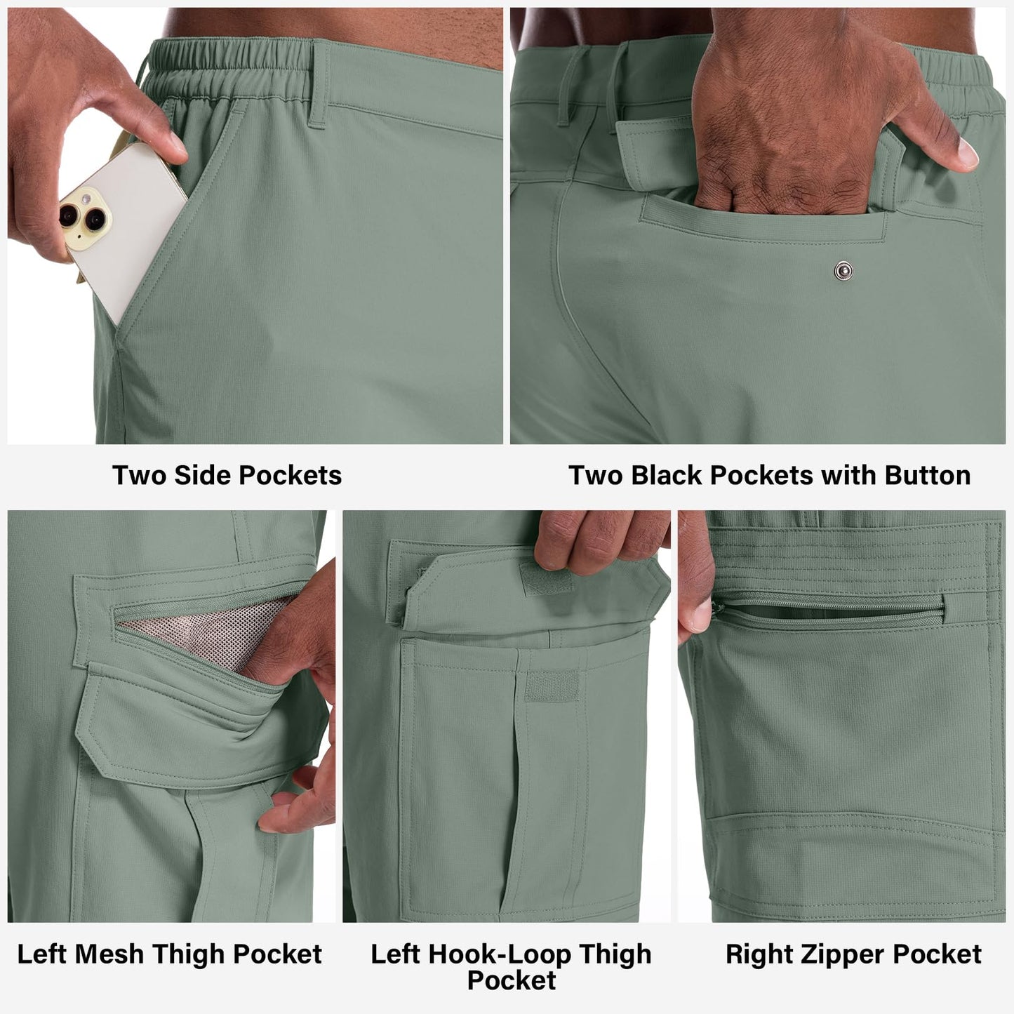Jessie Kidden Mens Outdoor Casual Expandable Waist Lightweight Water Resistant Quick Dry Fishing Hiking Shorts (6222 Green Sage 44)