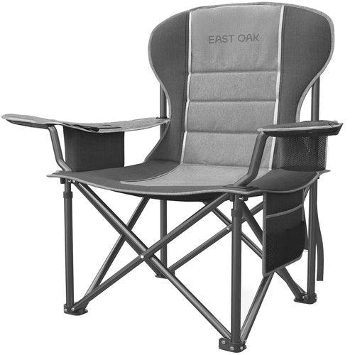 EAST OAK Oversized Camping Chair | Heavy Duty Camping Chairs | 500LBS Support, 600D Oxford, Cup Holder & Side Pocket | Ideal for Camping, Beach, Sports Events, Backyard & Tailgating | Gray