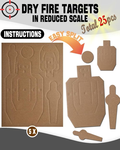 Zivosely 5 Set 25 Pcs Dry Fire Targets Cardboards in Reduced Scale, Cardboard Targets for Shooting Silhouette Simulation Style, Competition Torso Target Shooting Range Practice
