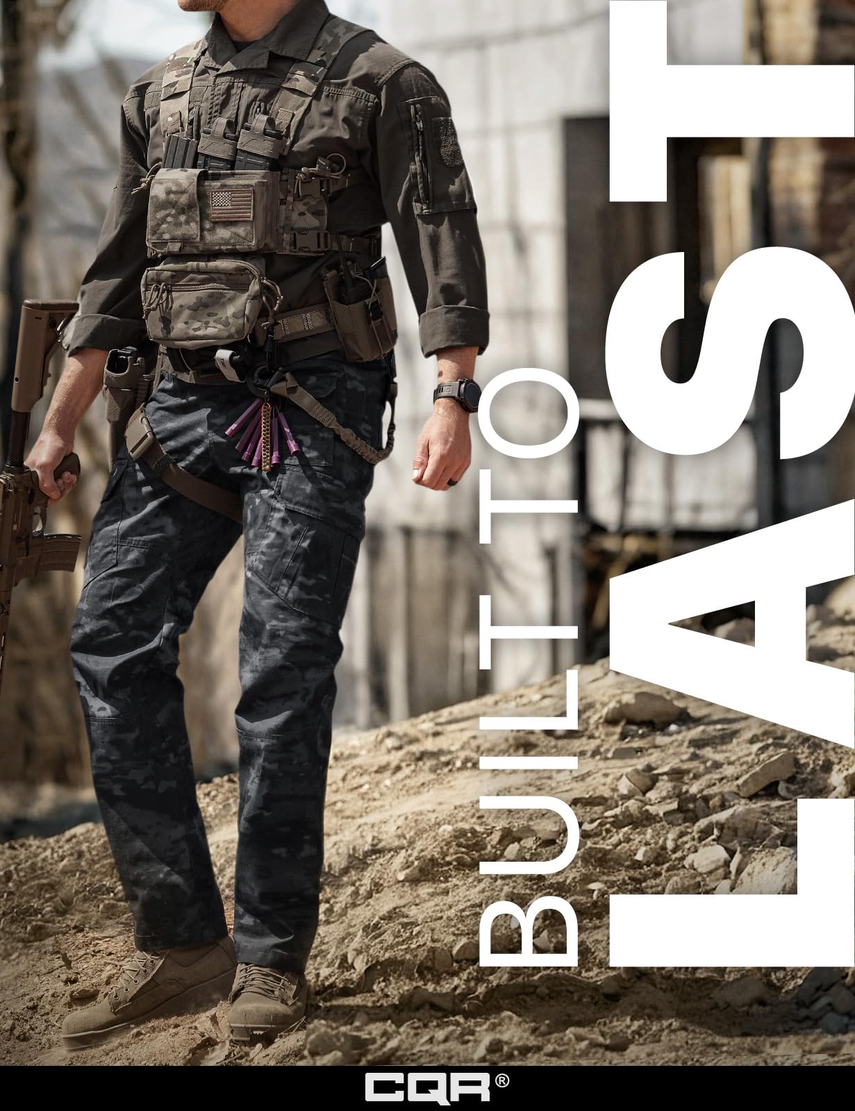 CQR Men's Tactical Pants, Water Resistant Ripstop Cargo Pants, Lightweight EDC Work Hiking Pants, Outdoor Apparel, Duratex Mag Pocket Print Utility Camo Black, 36W x 36L