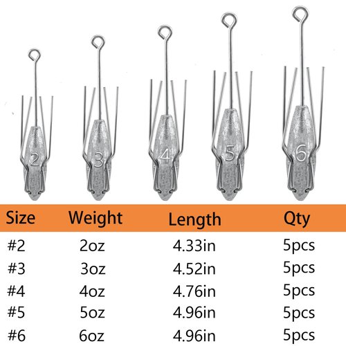 Sputnik Sinkers Fishing Weights Sinkers Surf and Pier Fishing Sinkers Long Tails for Saltwater Fishing Gear Tackle 2oz 3oz 4oz 5oz 6oz