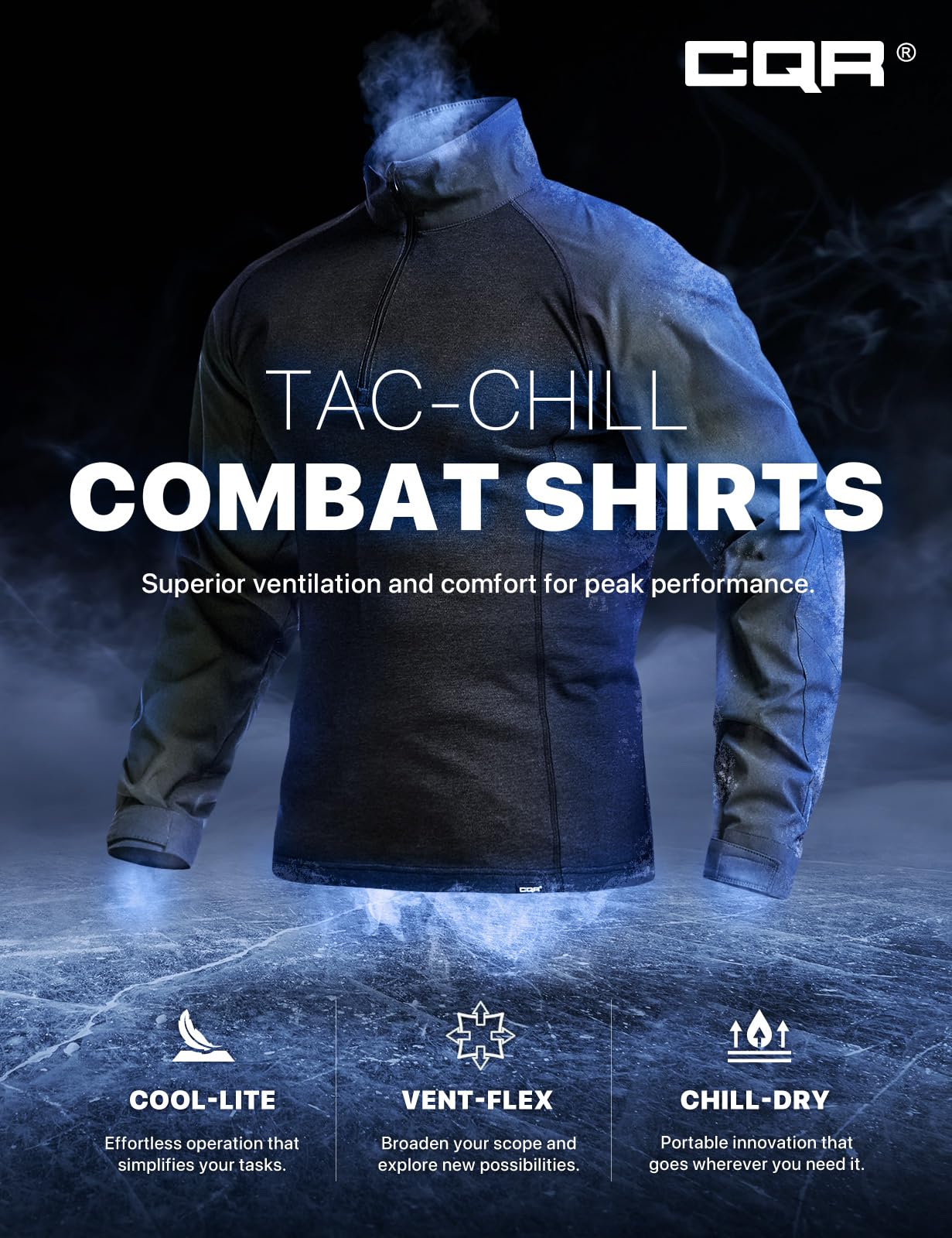 CQR Men's Tactical Combat Shirt, 1/4 Zip Long Sleeve Breathable Military BDU Training Top for Shooting, Hunting, Range Use, Tac Chill Charcoal, Medium