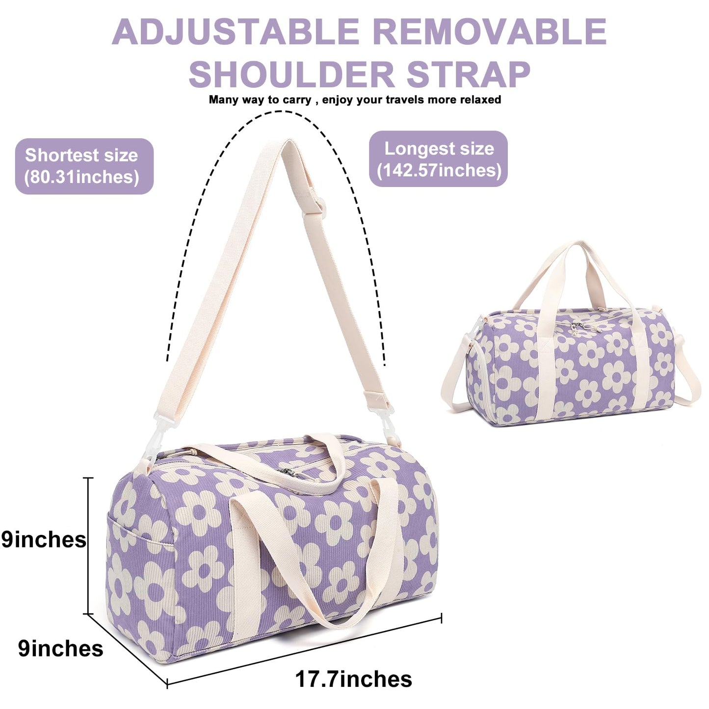 BLUBOON Duffle Bag Girls Kids Cute Gym Bag with Shoes Compartment & Wet Separation Waterproof Sports Overnight Travel Bag