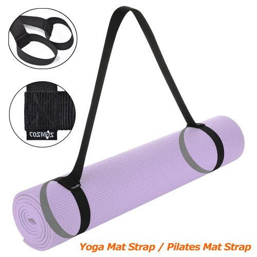 Cosmos Yoga Pilates Mat Strap - Looped Sling/Harness/Carrier Strap with Stretching Band Loops for Pilates, Exercises & Aerobics Mat Carrying - Soft & Durable Cotton, Black