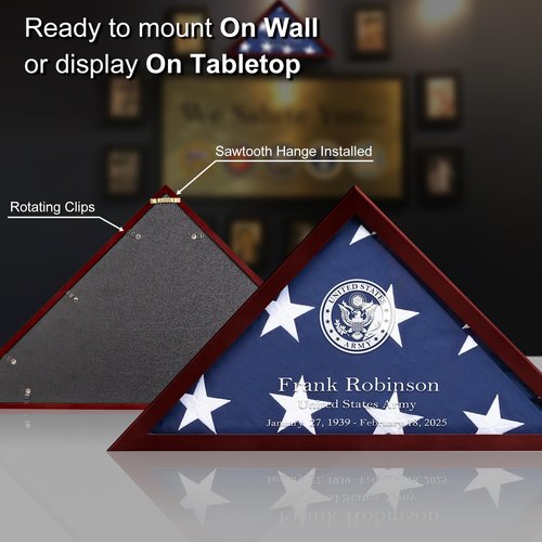 XIFAN Flag Case for Burial Flag Custom Engraved Military Flag Display Case Fits 5' x 9.5' Folded Veteran Flag Real Glass Pine Wood Flag Box Display Case Memorial Flag Case for Wall or Tabletop