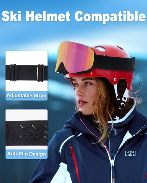 RIGWARL Ski Goggles, Interchangeable Lens Anti-Fog Snow Goggles, 100% UV Protection OTG Snowboard Goggles for Men Women Adult