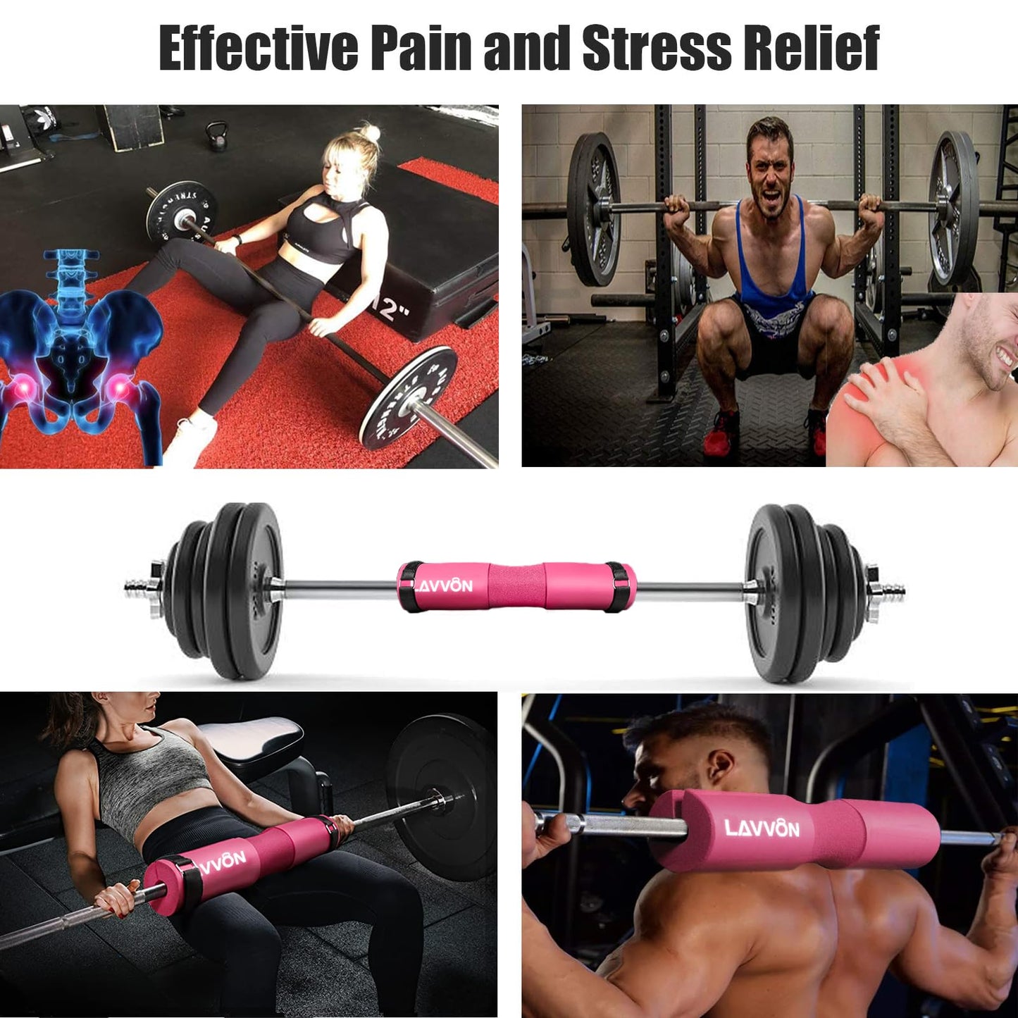 Squat Pad - Foam Barbell Pad for Squats Cushion, Lunges & Bar Padding for Hip Thrusts - Standard Weight Bar Pad - Provides Cushion to Neck and Shoulders While Training (Pink)