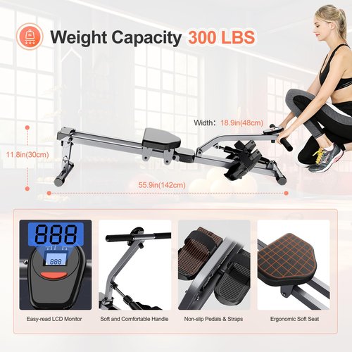 Ann Katy Rowing Machine, Compact Adjustable Rowing Machine 12 Levels of Complete Body Workout Resistance for Home, Low-Impact