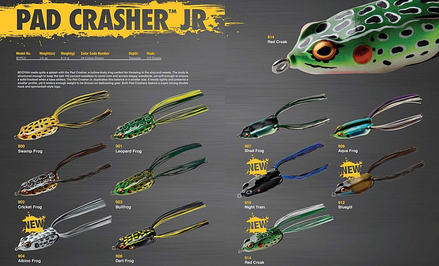 BOOYAH Pad Crasher Jr Topwater Bass Fishing Hollow Body Frog Lure with Weedless Hooks, Shad Frog