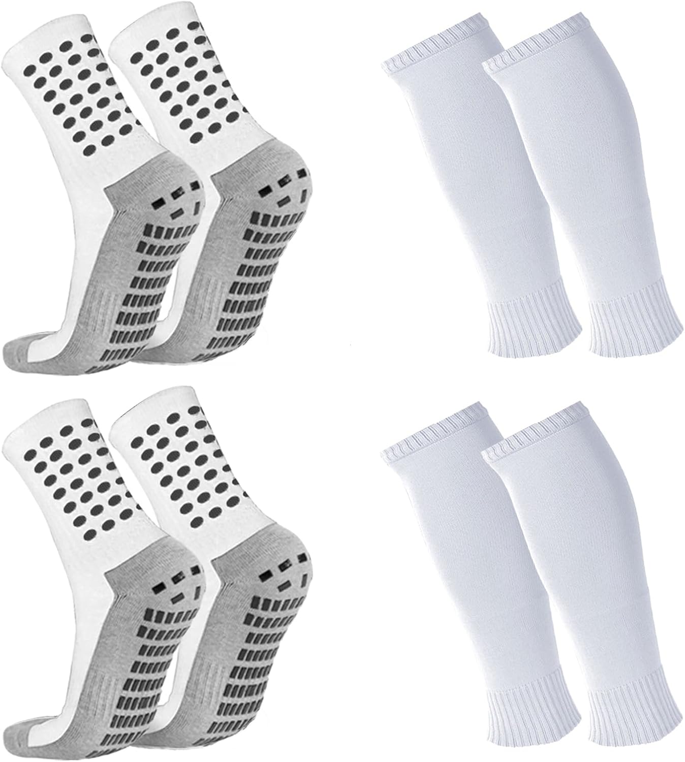 2 Set Kids Grip Soccer Socks with Shin Guard Sleeves Non Slip Soccer Leg Sleeve Socks for Boys Girls