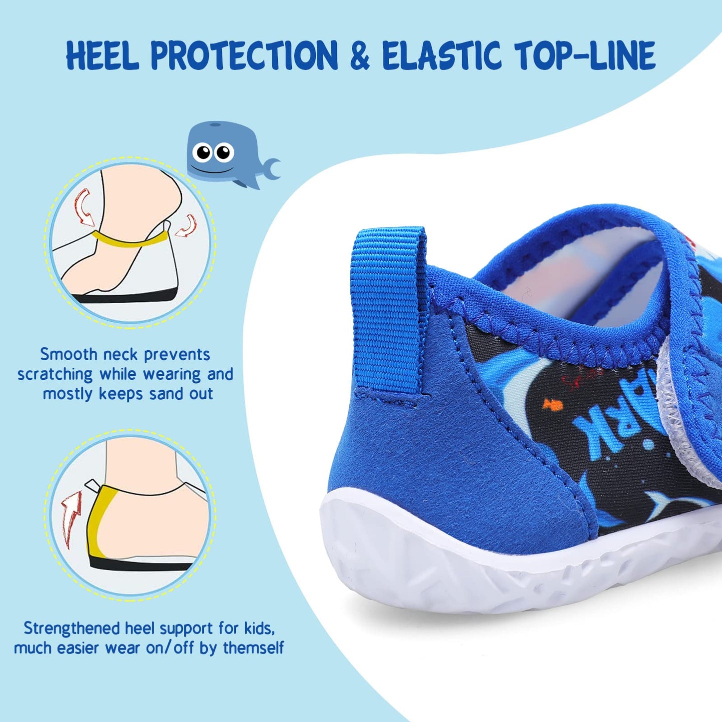 LeIsfIt Boys Girls Water Shoes Kids Aqua Socks Toddler Quick-Dry Swimming Shoes Non-Slip Summer Shoe for Beach Pool Surf, Blue Shark, 8 Toddler